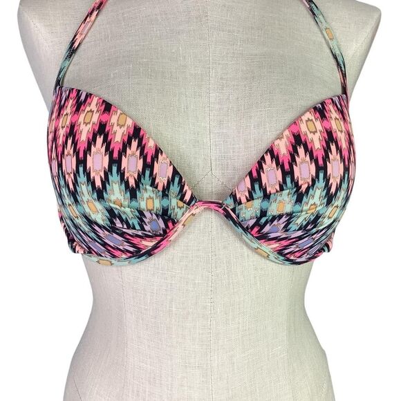 Victorias Secret Bikini Top Womens 34D Multicolor Ikat Foil The Fabulous Pushup - Picture 3 of 9